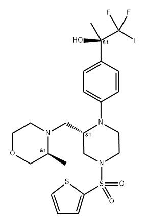 (R)-1,1,1-トリフルオロ-2-[4-[(2S)-2-[[(3S)-3-メチルモルホリン-4-イル]メチル]-4-(2-チエニルスルホニル)-1-ピペラジニル]フェニル]-2-プロパノール 化學(xué)構(gòu)造式