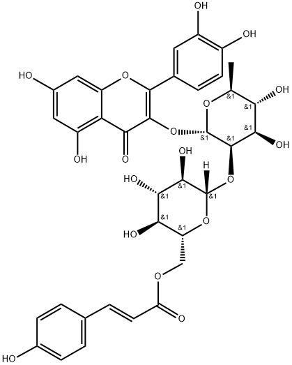 Quercetin 3-O-β-D-(6''-p-coumaroyl)glucopyranosyl(1-2)-α-L-rhamnopyranoside Struktur