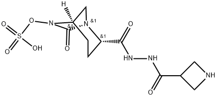(2S,5R)-2-(2-(azetidine-3-carbonyl)hydrazine-1-carbonyl)-7-oxo-1,6-diazabicyclo[3.2.1]octan-6-yl hydrogen sulfate Struktur