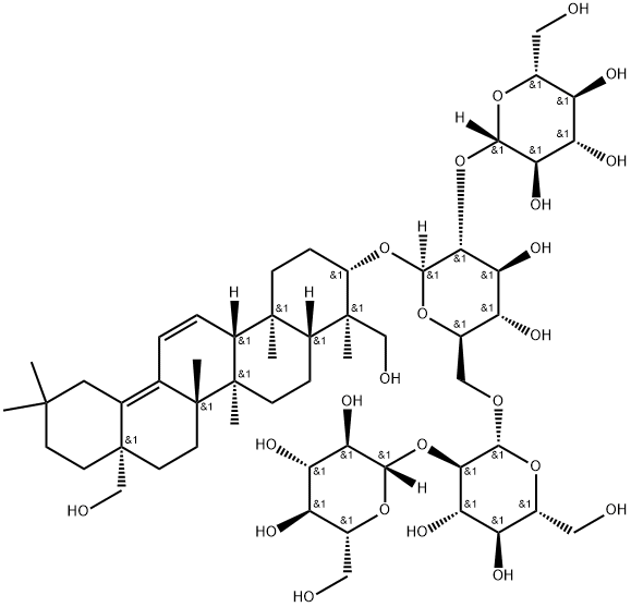 β-D-Glucopyranoside, (3β,4α)-23,28-dihydroxyoleana-11,13(18)-dien-3-yl O-β-D-glucopyranosyl-(1→2)-O-[O-β-D-glucopyranosyl-(1→2)-β-D-glucopyranosyl-(1→6)]- (9CI)|β-D-Glucopyranoside, (3β,4α)-23,28-dihydroxyoleana-11,13(18)-dien-3-yl O-β-D-glucopyranosyl-(1→2)-O-[O-β-D-glucopyranosyl-(1→2)-β-D-glucopyranosyl-(1→6)]- (9CI)