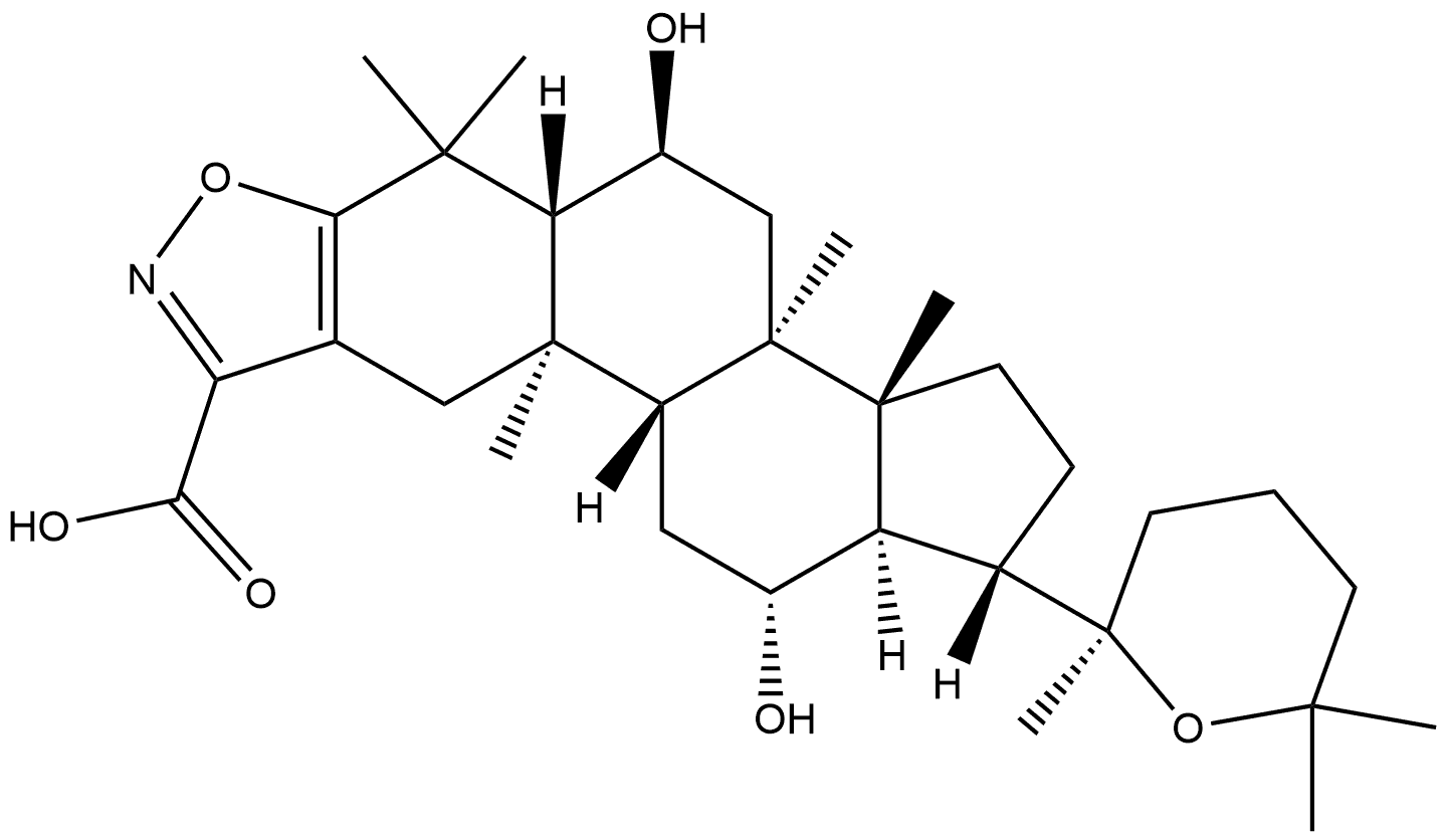 Dammar-2-eno[2,3-d]isoxazole-3'-carboxylic acid, 20,25-epoxy-6,12-dihydroxy-, (6α,12β)- Struktur