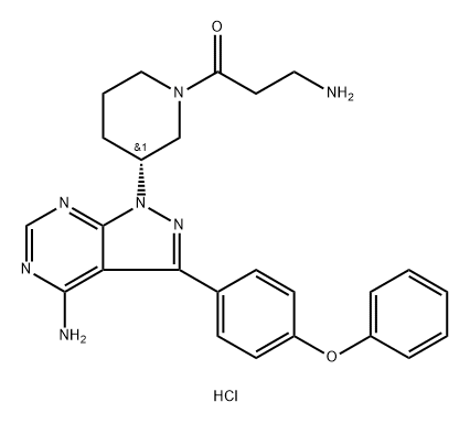 1-Propanone, 3-amino-1-[(3R)-3-[4-amino-3-(4-phenoxyphenyl)-1H-pyrazolo[3,4-d]pyrimidin-1-yl]-1-piperidinyl]-, hydrochloride (1:2) Struktur