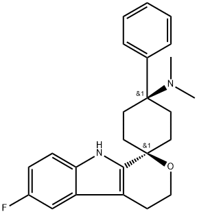 Spiro[cyclohexane-1,1'(3'H)-pyrano[3,4-b]indol]-4-aMine, 6'-fluoro-4',9'-dihydro-N,N-diMethyl-4-phenyl-, cis- (9CI) Struktur