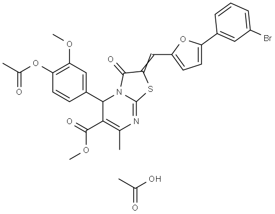 METHYL (2E)-5-[4-(ACETYLOXY)-3-METHOXYPHENYL]-2-{[5-(3-BROMOPHENYL)-2-FURYL]METHYLENE}-7-METHYL-3-OXO-2,3-DIHYDRO-5H-[1,3]THIAZOLO[3,2-A]PYRIMIDINE-6-CARBOXYLATE ACETATE Struktur