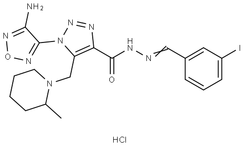 1-(4-AMINO-1,2,5-OXADIAZOL-3-YL)-N'-[(Z)-(3-IODOPHENYL)METHYLIDENE]-5-[(2-METHYL-1-PIPERIDINYL)METHYL]-1H-1,2,3-TRIAZOLE-4-CARBOHYDRAZIDE HYDROCHLORIDE Struktur