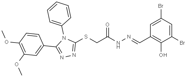 N'-[(E)-(3,5-DIBROMO-2-HYDROXYPHENYL)METHYLIDENE]-2-{[5-(3,4-DIMETHOXYPHENYL)-4-PHENYL-4H-1,2,4-TRIAZOL-3-YL]SULFANYL}ACETOHYDRAZIDE Struktur