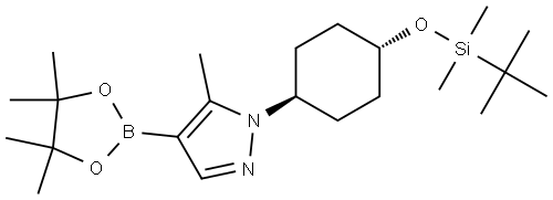 trans-tert-butyl-dimethyl-[4-[5-methyl-4-(4,4,5,5-tetramethyl-1,3,2-dioxaborolan-2-yl)pyrazol-1-yl]cyclohexoxy]silane Struktur