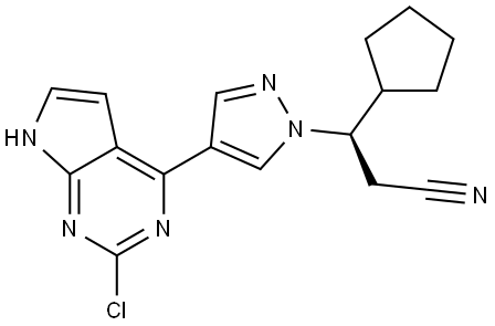 1H-Pyrazole-1-propanenitrile, 4-(2-chloro-7H-pyrrolo[2,3-d]pyrimidin-4-yl)-β-cyclopentyl-, (βR)- Structure