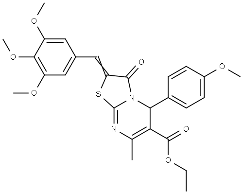 ETHYL (2E)-5-(4-METHOXYPHENYL)-7-METHYL-3-OXO-2-(3,4,5-TRIMETHOXYBENZYLIDENE)-2,3-DIHYDRO-5H-[1,3]THIAZOLO[3,2-A]PYRIMIDINE-6-CARBOXYLATE Struktur