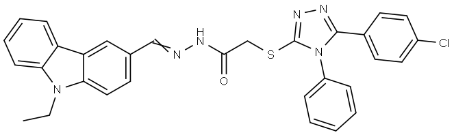 2-{[5-(4-CHLOROPHENYL)-4-PHENYL-4H-1,2,4-TRIAZOL-3-YL]SULFANYL}-N'-[(E)-(9-ETHYL-9H-CARBAZOL-3-YL)METHYLIDENE]ACETOHYDRAZIDE Struktur