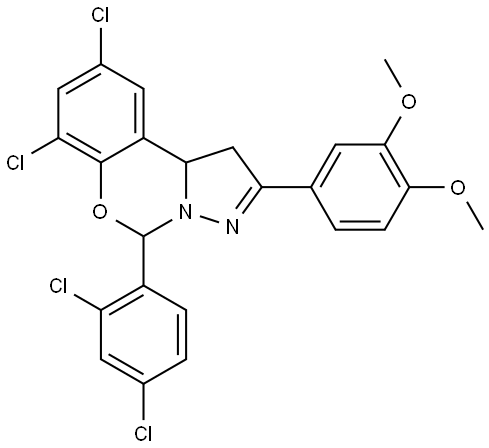 7,9-DICHLORO-5-(2,4-DICHLOROPHENYL)-2-(3,4-DIMETHOXYPHENYL)-1,10B-DIHYDROPYRAZOLO[1,5-C][1,3]BENZOXAZINE Structure