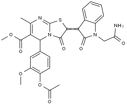 METHYL (2Z)-5-[4-(ACETYLOXY)-3-METHOXYPHENYL]-2-[1-(2-AMINO-2-OXOETHYL)-2-OXO-1,2-DIHYDRO-3H-INDOL-3-YLIDENE]-7-METHYL-3-OXO-2,3-DIHYDRO-5H-[1,3]THIAZOLO[3,2-A]PYRIMIDINE-6-CARBOXYLATE Struktur