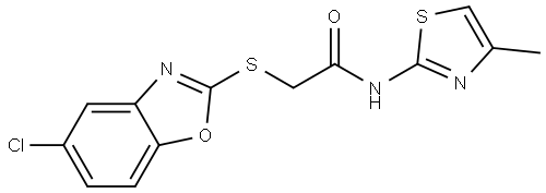 2-[(5-CHLORO-1,3-BENZOXAZOL-2-YL)SULFANYL]-N-(4-METHYL-1,3-THIAZOL-2-YL)ACETAMIDE Struktur