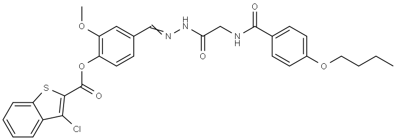 4-[(E)-({[(4-BUTOXYBENZOYL)AMINO]ACETYL}HYDRAZONO)METHYL]-2-METHOXYPHENYL 3-CHLORO-1-BENZOTHIOPHENE-2-CARBOXYLATE Struktur
