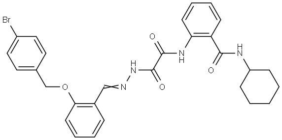 2-{[((2E)-2-{2-[(4-BROMOBENZYL)OXY]BENZYLIDENE}HYDRAZINO)(OXO)ACETYL]AMINO}-N-CYCLOHEXYLBENZAMIDE Struktur