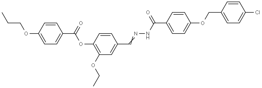 4-[(E)-({4-[(4-CHLOROBENZYL)OXY]BENZOYL}HYDRAZONO)METHYL]-2-ETHOXYPHENYL 4-PROPOXYBENZOATE Struktur