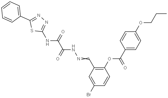 4-BROMO-2-[(E)-({OXO[(5-PHENYL-1,3,4-THIADIAZOL-2-YL)AMINO]ACETYL}HYDRAZONO)METHYL]PHENYL 4-PROPOXYBENZOATE Struktur