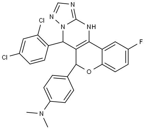 4-[7-(2,4-DICHLOROPHENYL)-2-FLUORO-7,12-DIHYDRO-6H-CHROMENO[4,3-D][1,2,4]TRIAZOLO[1,5-A]PYRIMIDIN-6-YL]-N,N-DIMETHYLANILINE Struktur