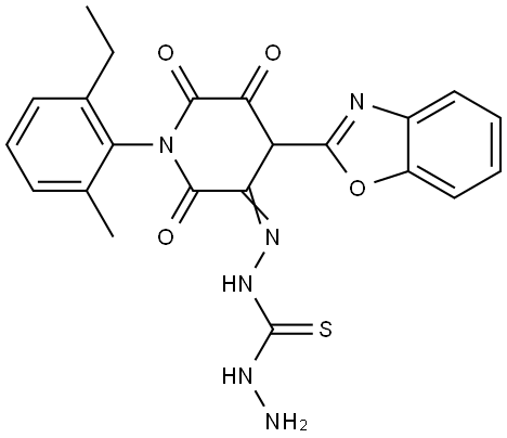 N''-[(3E)-4-(1,3-BENZOXAZOL-2-YL)-1-(2-ETHYL-6-METHYLPHENYL)-2,5,6-TRIOXO-3-PIPERIDINYLIDENE]THIOCARBONOHYDRAZIDE Struktur