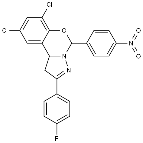 7,9-DI-CL-2-(4-F-PH)-5-(4-NITRO-PH)-1,10B-DIHYDROPYRAZOLO(1,5-C)(1,3)BENZOXAZINE Struktur