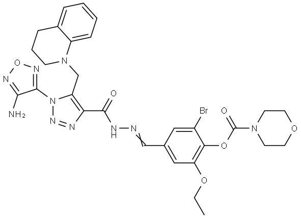 4-[(Z)-({[1-(4-AMINO-1,2,5-OXADIAZOL-3-YL)-5-(3,4-DIHYDRO-1(2H)-QUINOLINYLMETHYL)-1H-1,2,3-TRIAZOL-4-YL]CARBONYL}HYDRAZONO)METHYL]-2-BROMO-6-ETHOXYPHENYL 4-MORPHOLINECARBOXYLATE Struktur
