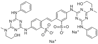 disodium 4,4'-bis[[6-anilino-4-[(2-hydroxyethyl)methylamino]-1,3,5-triazin-2-yl]amino]stilbene-2,2'-disulphonate Struktur
