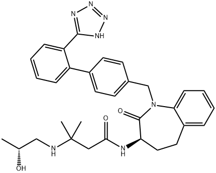 (3R)-1,3,4,5-テトラヒドロ-1-[4-[2-(2H-テトラゾール-5-イル)フェニル]ベンジル]-3-[[3-[[(R)-2-ヒドロキシプロピル]アミノ]-3-メチルブチリル]アミノ]-2H-1-ベンゾアゼピン-2-オン 化學(xué)構(gòu)造式