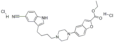 ethyl 5-(4-(4-(5-cyano-1H-indol-3-yl)butyl)piperazin-1-yl)benzofuran-2-carboxylate (dihydrochloride) Struktur