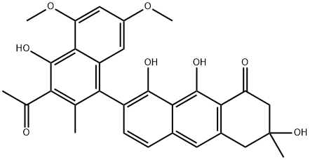 7-(3-Acetyl-4-hydroxy-5,7-dimethoxy-2-methylnaphthalen-1-yl)-3,4-dihydro-3,8,9-trihydroxy-3-methyl-1(2H)-anthracenone Struktur