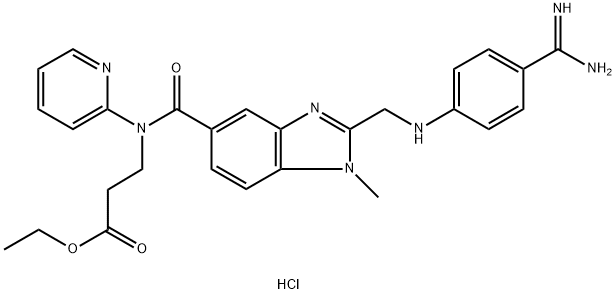 N-[[2-[[[4-(Aminoiminomethyl)phenyl]amino]methyl]-1-methyl-1H-benzimidazol-5-yl]carbonyl]-N-(2-pyridinyl)-beta-alanine ethyl ester hydrochloride Struktur