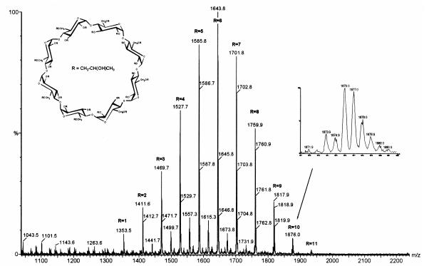 Negative electrospray (ES) mass spectrum of technical HP-g-CD.