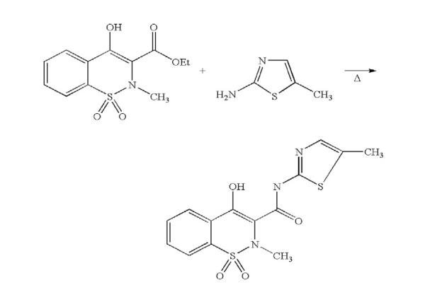 Scheme 1 Preparation of Meloxicam from substituted benzothiazine-3-carboxylicacidethyl ester 1,1-dioxide and 2-amino-5-methyl-thiazole.png