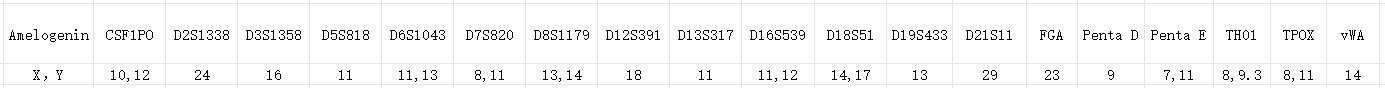 A549/DDP細胞STR鑒定位點