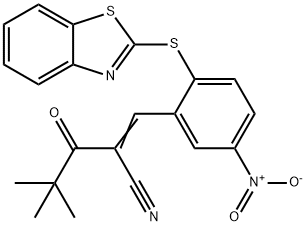 3-(2-BENZOTHIAZOL-2-YLTHIO-5-NITROPHENYL)-2-(2,2-DIMETHYLPROPANOYL)PROP-2-ENENITRILE|