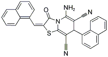 (E)-5-AMINO-7-(NAPHTHALEN-1-YL)-2-(NAPHTHALEN-1-YLMETHYLENE)-3-OXO-3,7-DIHYDRO-2H-THIAZOLO[3,2-A]PYRIDINE-6,8-DICARBONITRILE Struktur